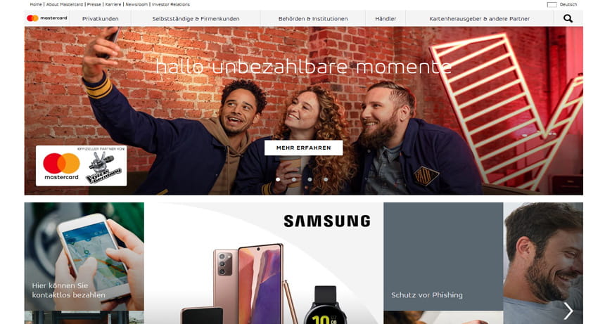 Die Webseite des Zahlungsdienstleisters Mastercard