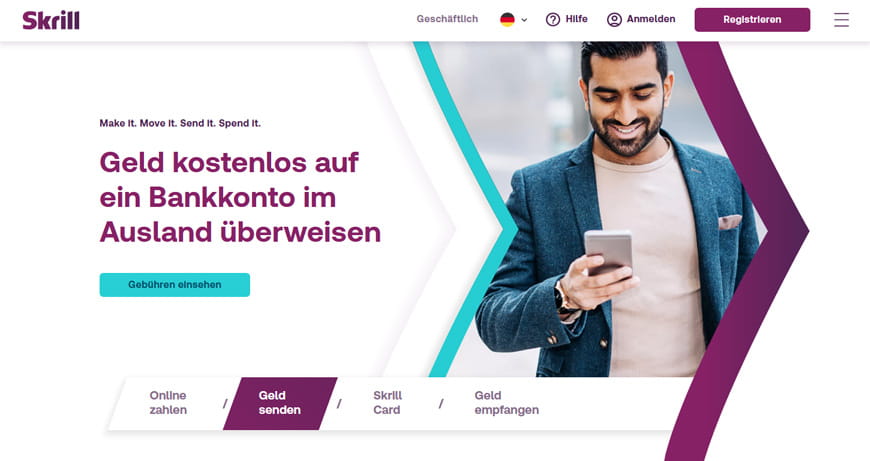 Die Webseite des Zahlungsdienstleisters Skrill