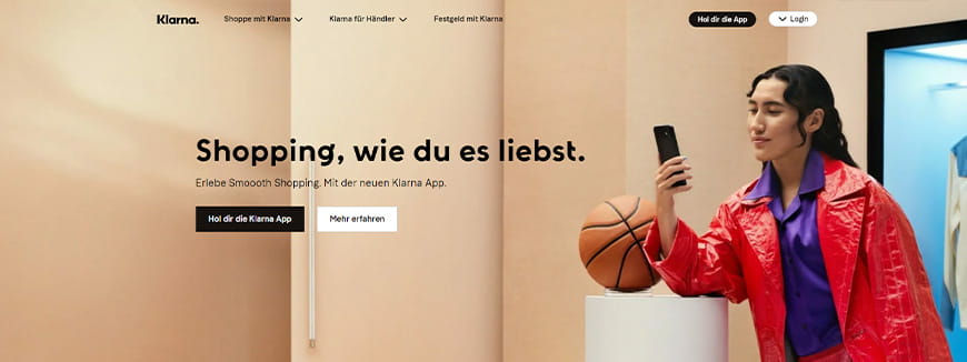Die Webseite des Zahlungsdienstleisters Klarna
