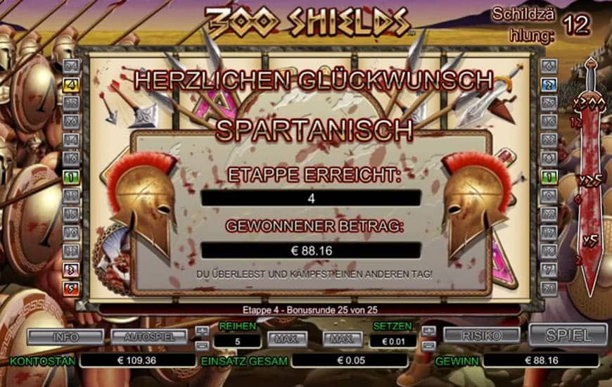 Die Bonusrunde von 300 Shields.