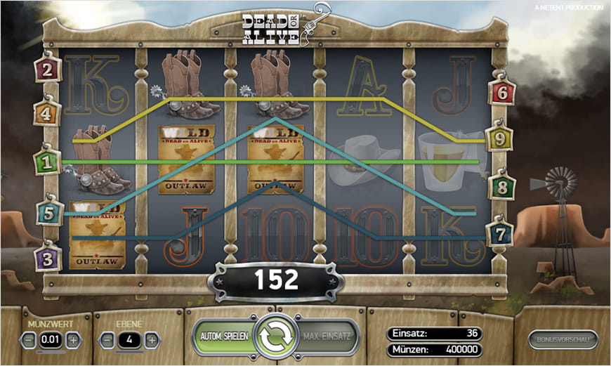 Die Western-Atmosphäre gut eingefangen mit den typischen Wild-Weste Symbolen.