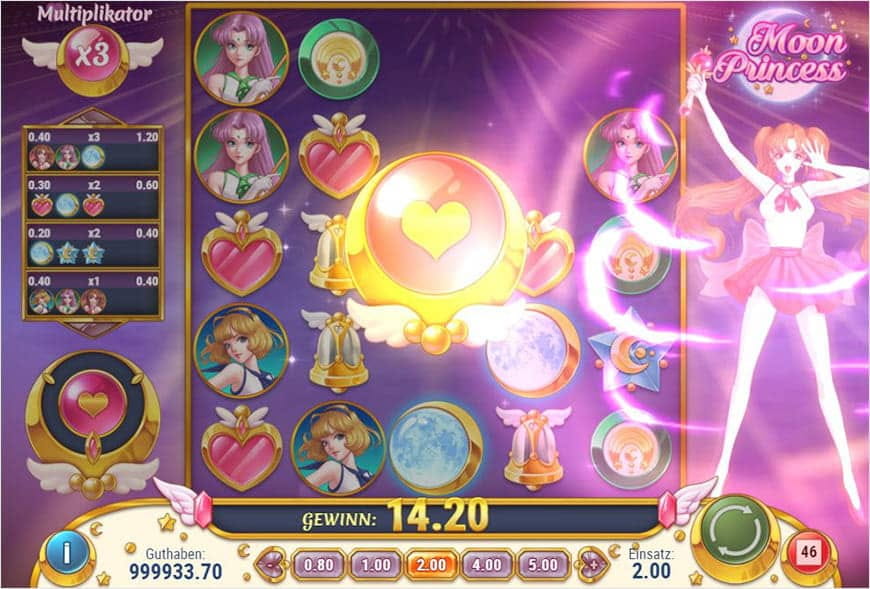 Das Spielgeschehen bei Moon Princess ist in vollem Gange.