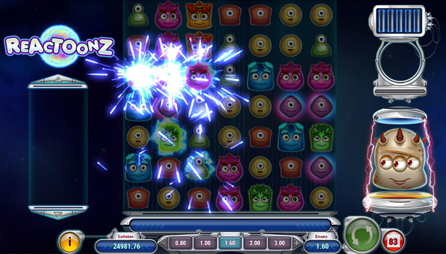 Ein Bonusspiel beim Reactoonz Slot in vollem Gange.